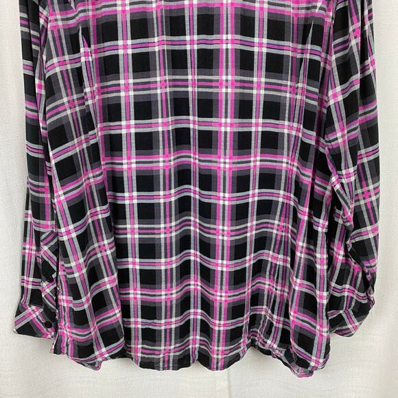 Torrid Black&Pink Plaid Button Up Blouse Sz.2 - Picture 8 of 11